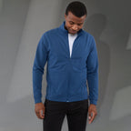 Lyon Stretch French Terry Full Zip Jacket for Men Embroidery - River Blue - Front On Model 4