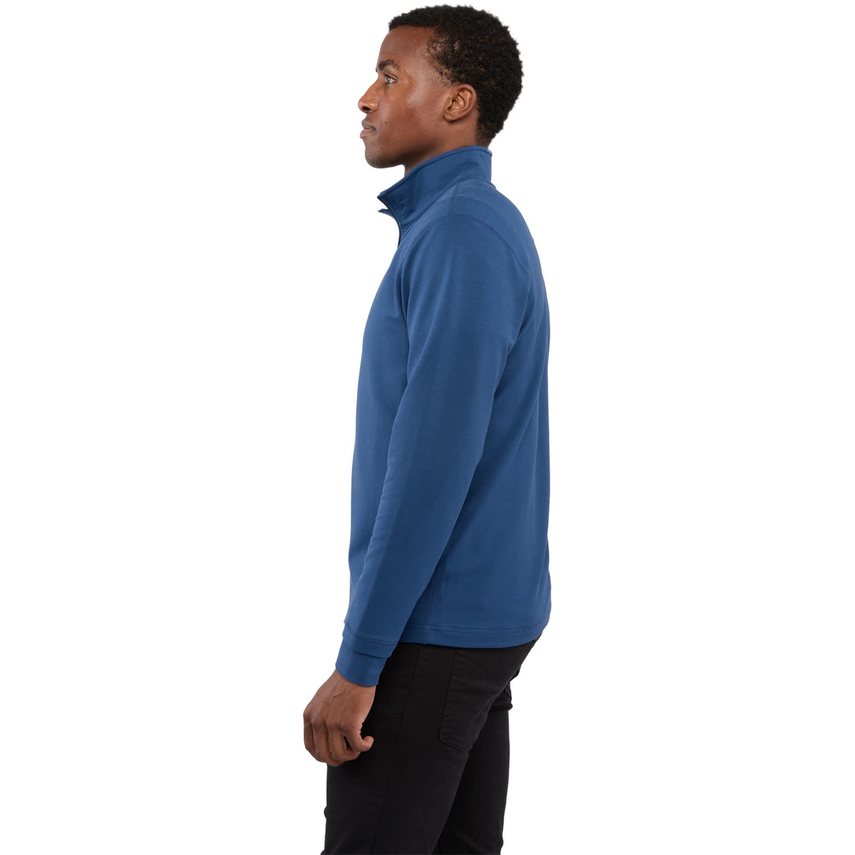 Lyon Stretch French Terry Full Zip Jacket for Men Embroidery - River Blue - Left Side On Model