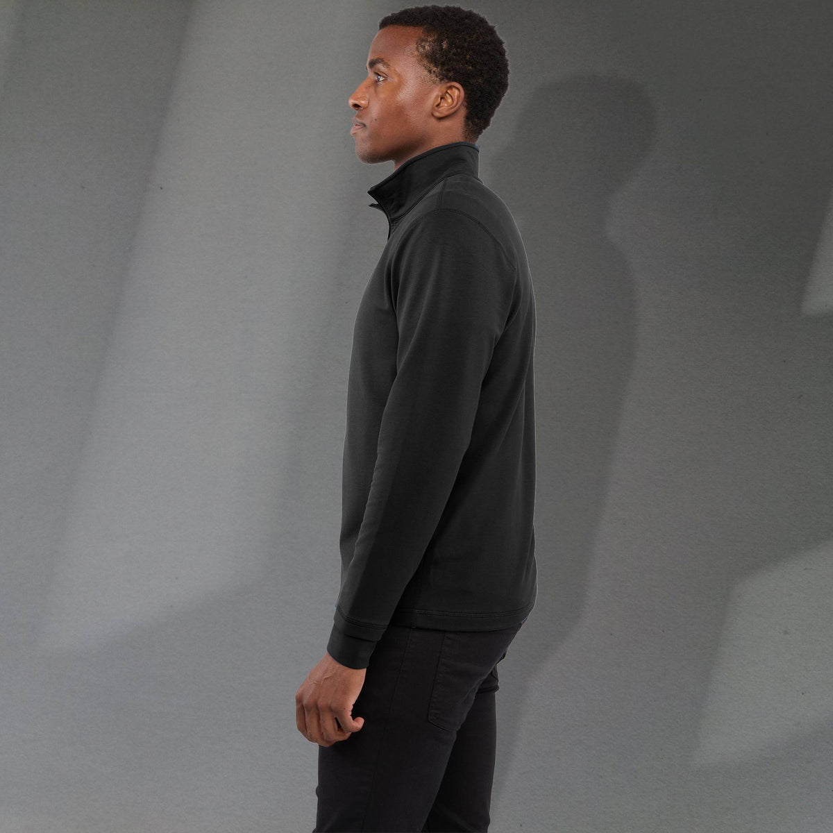 Lyon Stretch French Terry Full Zip Jacket for Men Transfer - Black - Left Side On Model