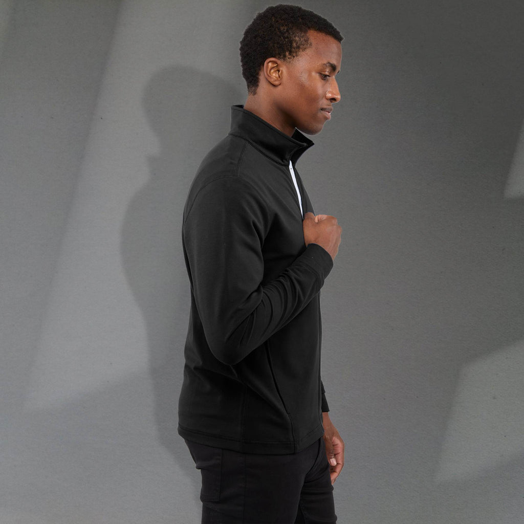 Lyon Stretch French Terry Full Zip Jacket for Men Transfer - Black - Right Side On Model