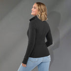 Lyon Stretch French Terry Full Zip Jacket for Women Embroidery - Black - Back On Model