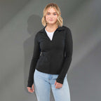 Lyon Stretch French Terry Full Zip Jacket for Women Embroidery - Black - Front On Model