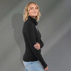 Lyon Stretch French Terry Full Zip Jacket for Women Embroidery - Black - Right Side On Model