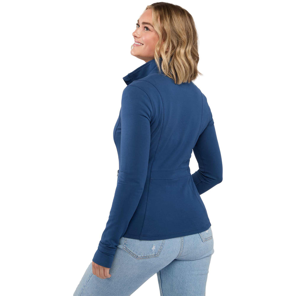 Lyon Stretch French Terry Full Zip Jacket for Women Embroidery - River Blue - Back On Model