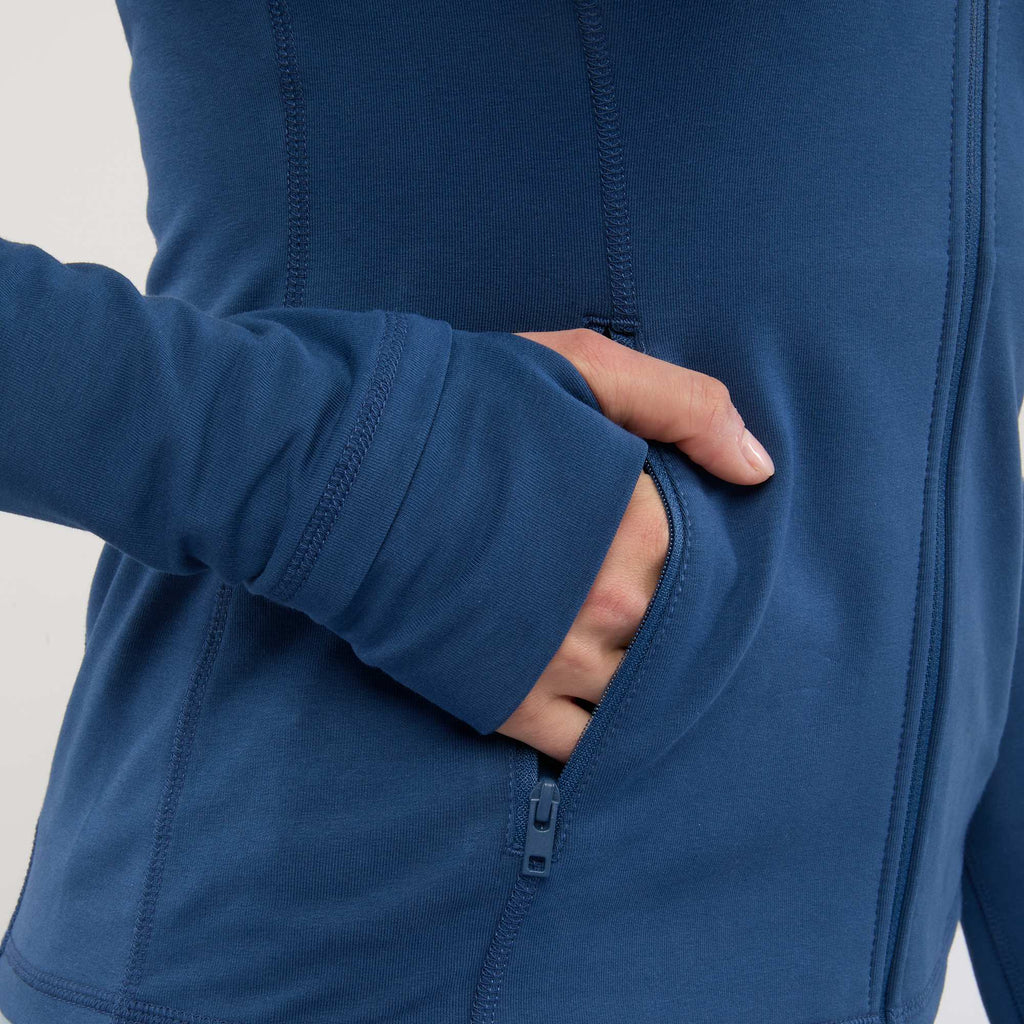 Lyon Stretch French Terry Full Zip Jacket for Women Embroidery - River Blue - Front Detail