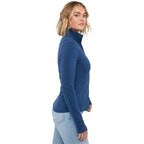 Lyon Stretch French Terry Full Zip Jacket for Women Embroidery - River Blue - Right Side On Model 3