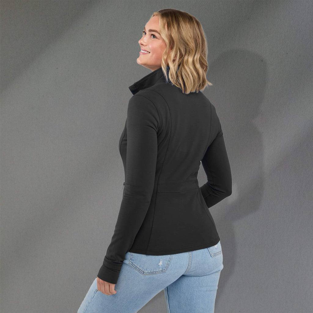 Lyon Stretch French Terry Full Zip Jacket for Women Transfer - Black - Back On Model
