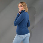 Lyon Stretch French Terry Full Zip Jacket for Women Transfer - River Blue - Left Side On Model 2
