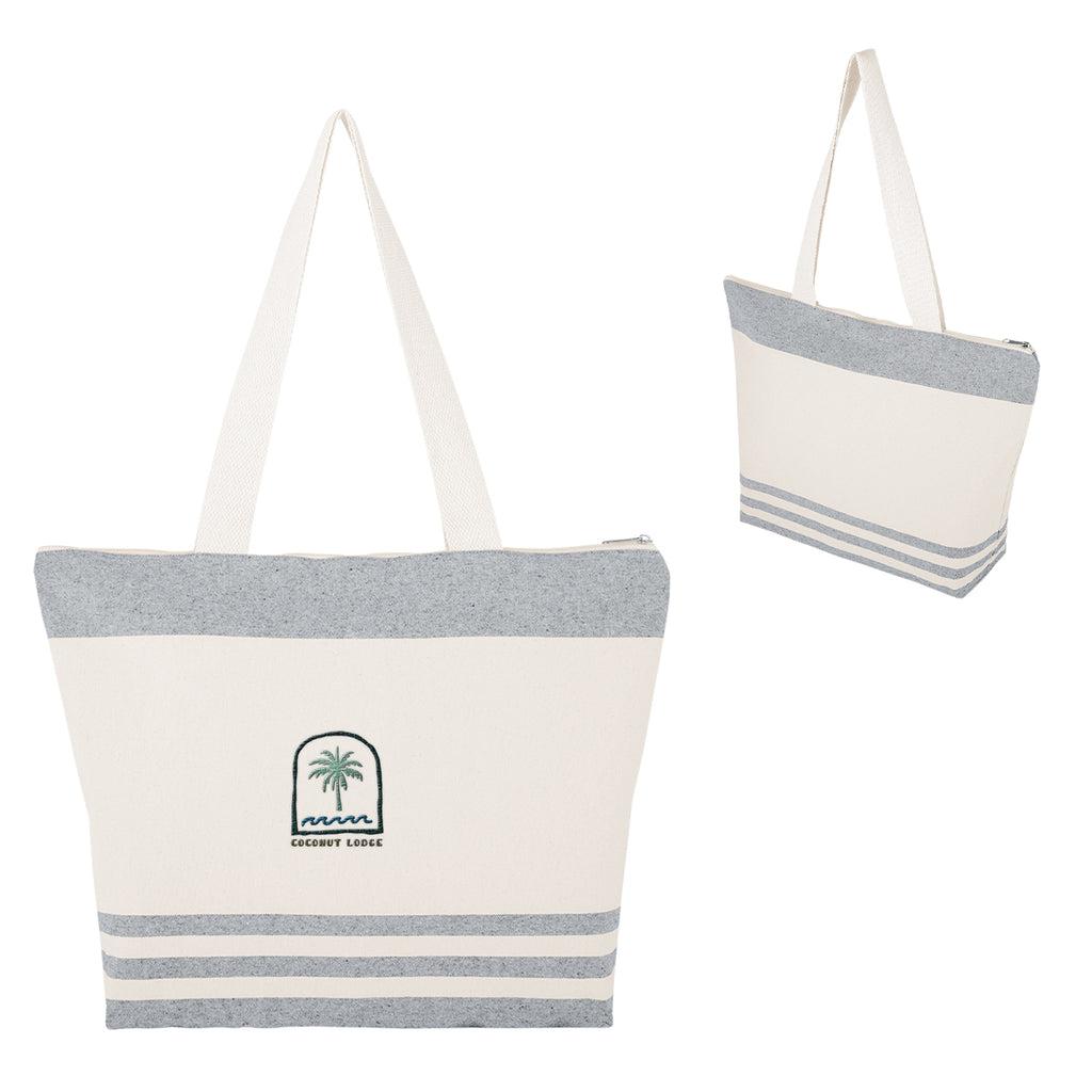 Marlo Recycled Cotton Zippered Tote Bag, 10 oz Embroidery - Navy - Embroidery