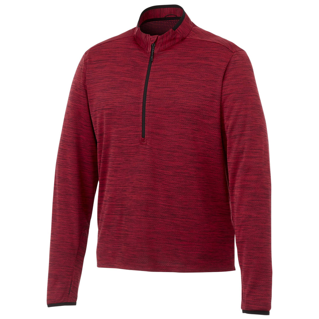 Mather Performance Knit Half Zip with Thumb Holes for Men Embroidery - Team Red Heather - Front Flat