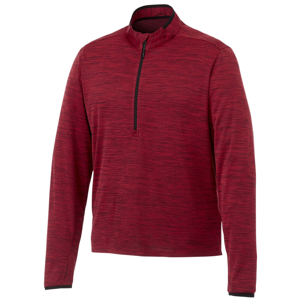 Mather Performance Knit Half Zip with Thumb Holes for Men Transfer - Team Red Heather - Front Flat