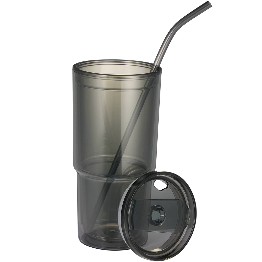 Mia Recycled Acrylic Tumbler with Swivel Lid, 24 oz - Smoke - Lid