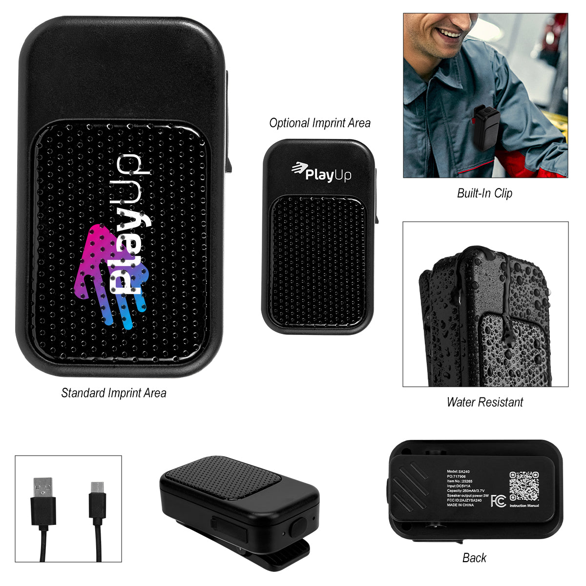 Mini Clip-On Speaker with Mesh Front Full Color