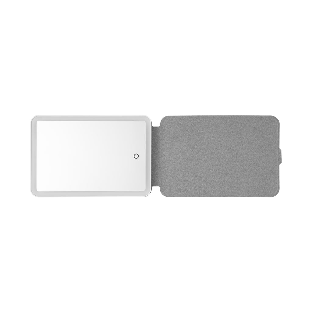 Mirror with an LED Light - White with Silver - Open