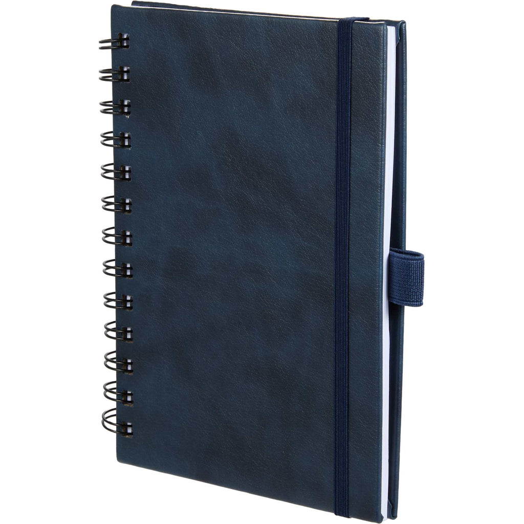Morano Marbled Spiral Journal, 5 x 7 Inches Debossing - Navy - Left Angle