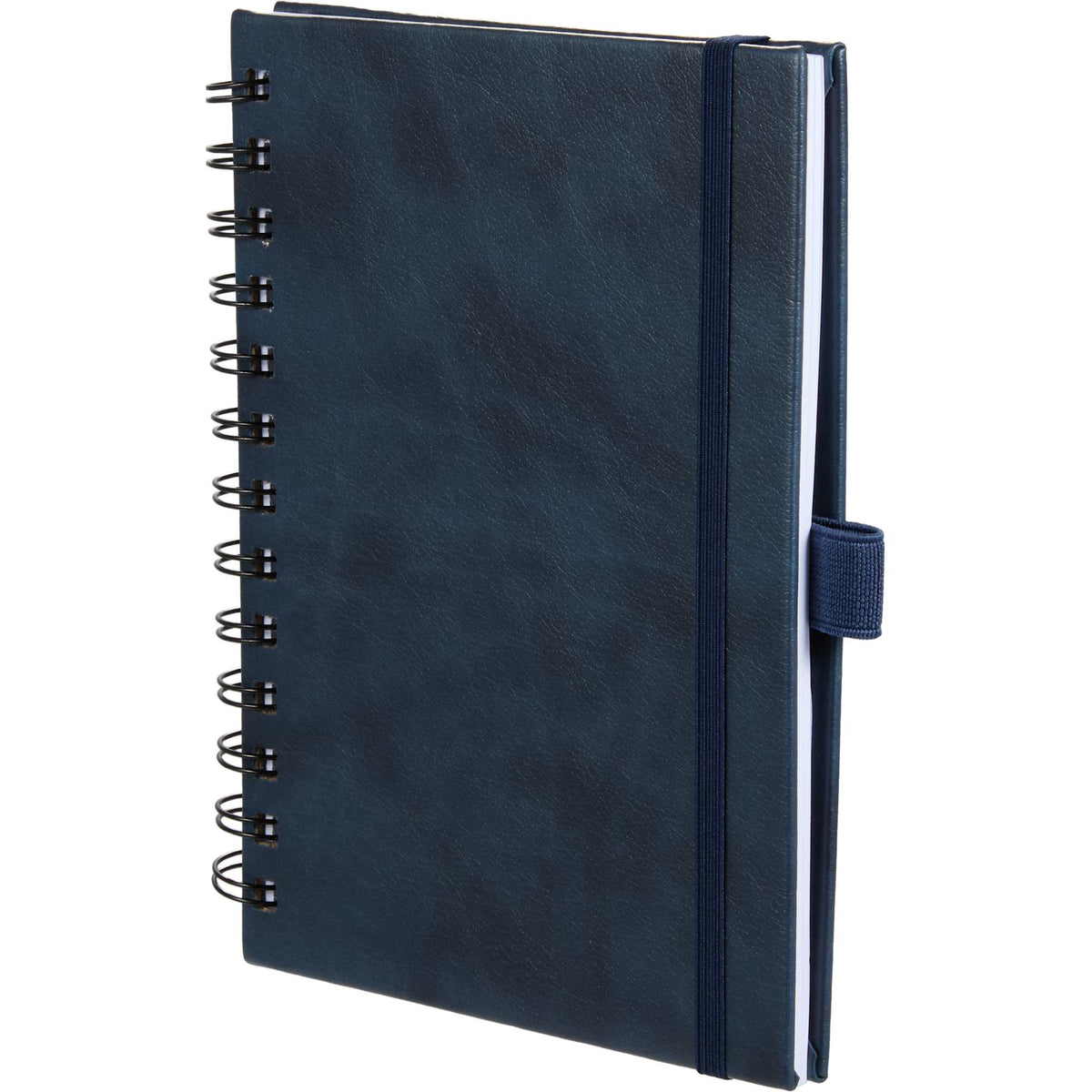 Morano Marbled Spiral Journal, 5 x 7 Inches Debossing - Navy - Left Angle