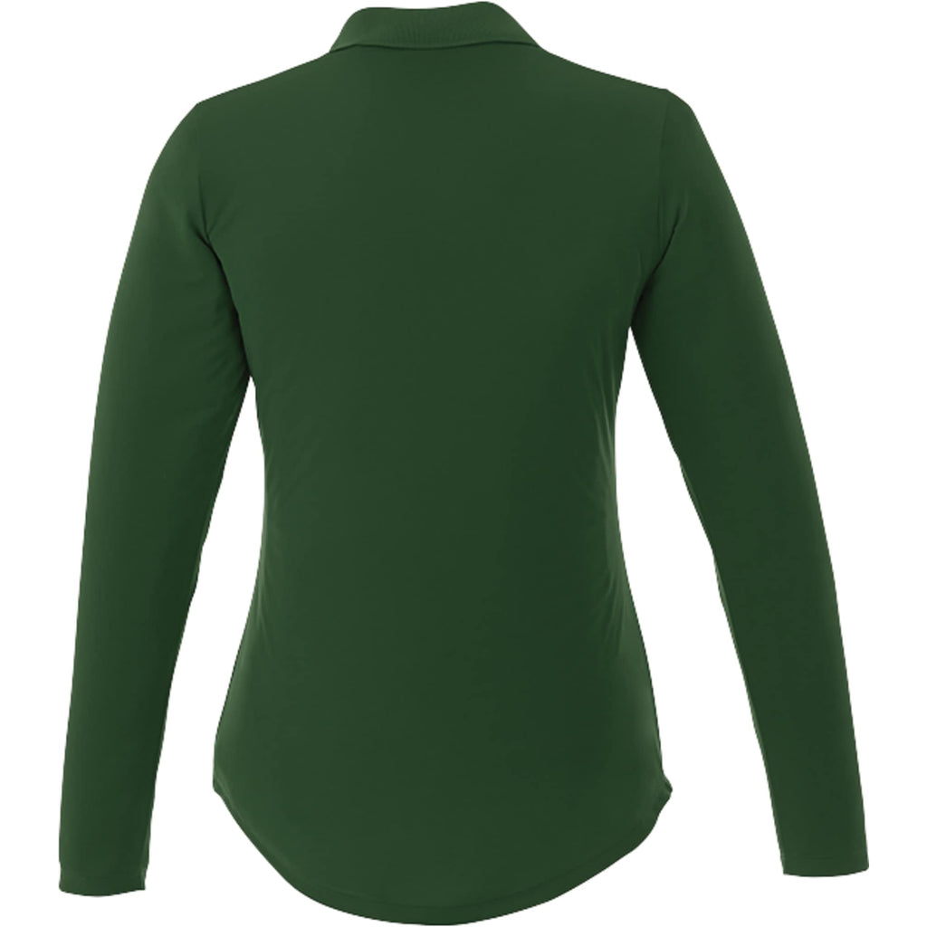 Mori Long Sleeve Performance Polo for Women Embroidery - Forest Green - Back Flat