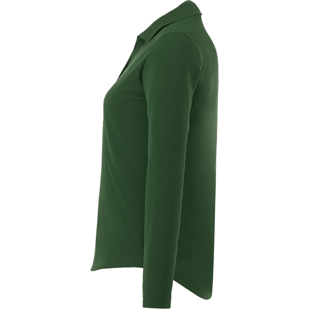 Mori Long Sleeve Performance Polo for Women Embroidery - Forest Green - Left Side