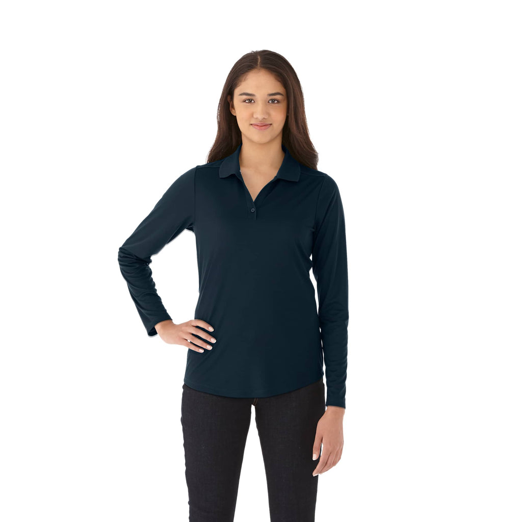 Mori Long Sleeve Performance Polo for Women Embroidery - Navy - On Model