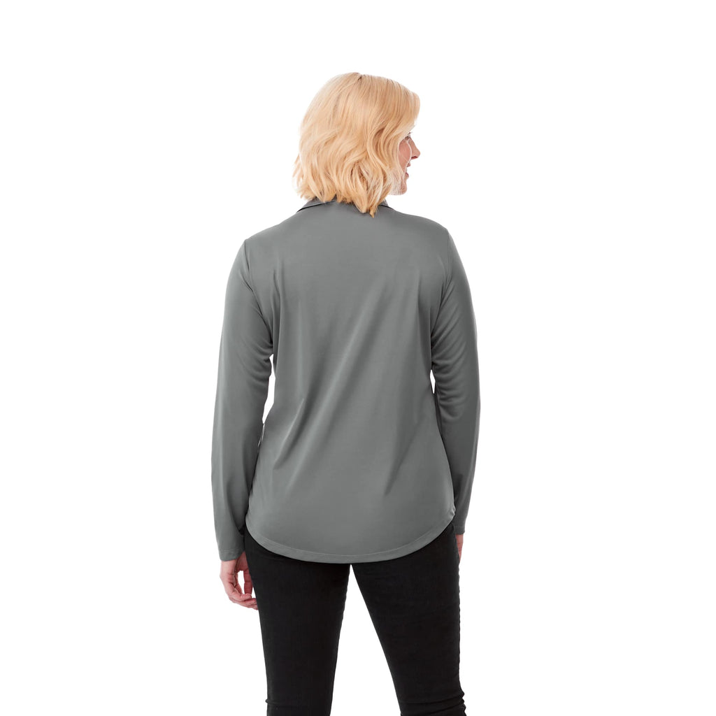 Mori Long Sleeve Performance Polo for Women Embroidery - Steel Grey - Back On Model
