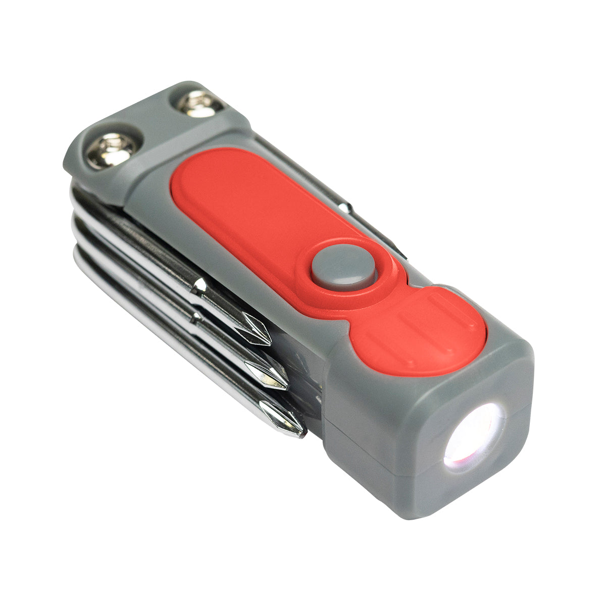 Multi Tool with LED Light, Six-Way - Red - Angle