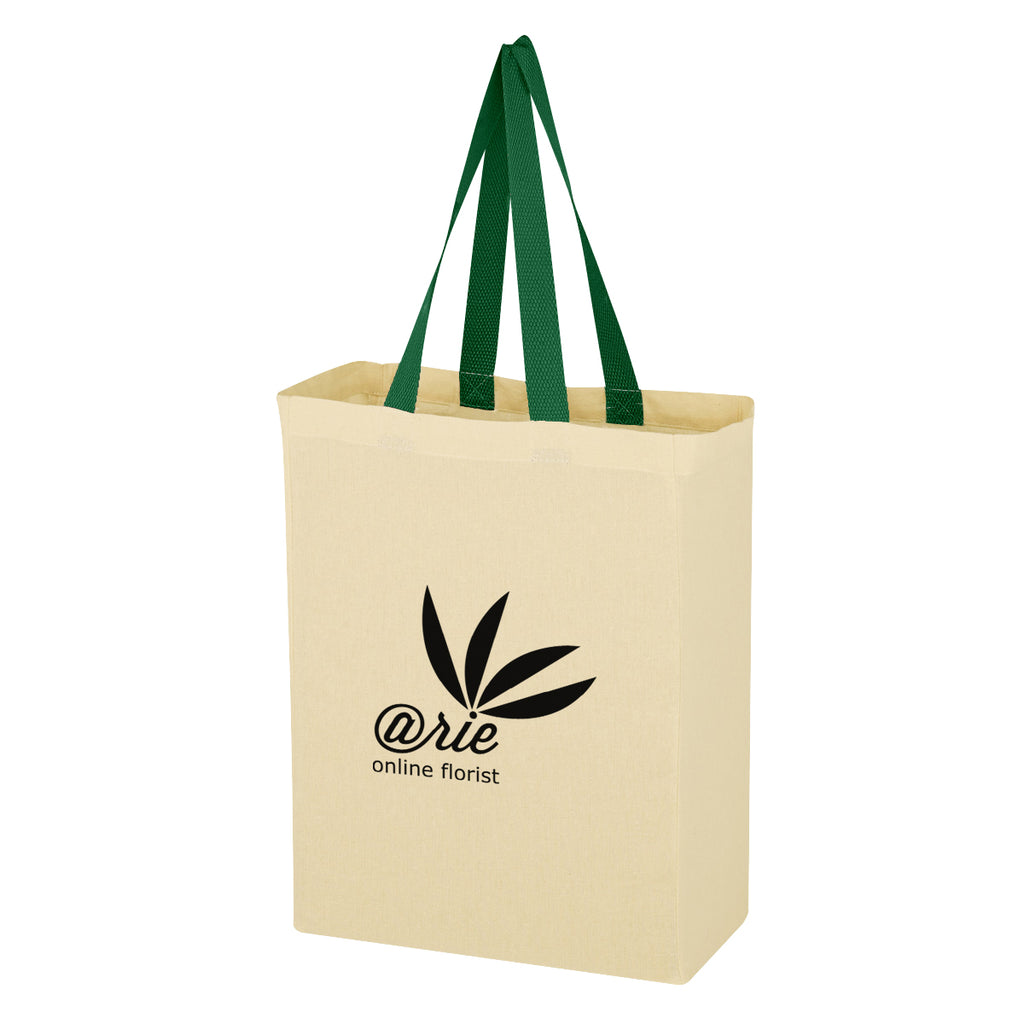 Natural Cotton Canvas Grocery Tote Bag, 5 oz - Green - Silk Screen