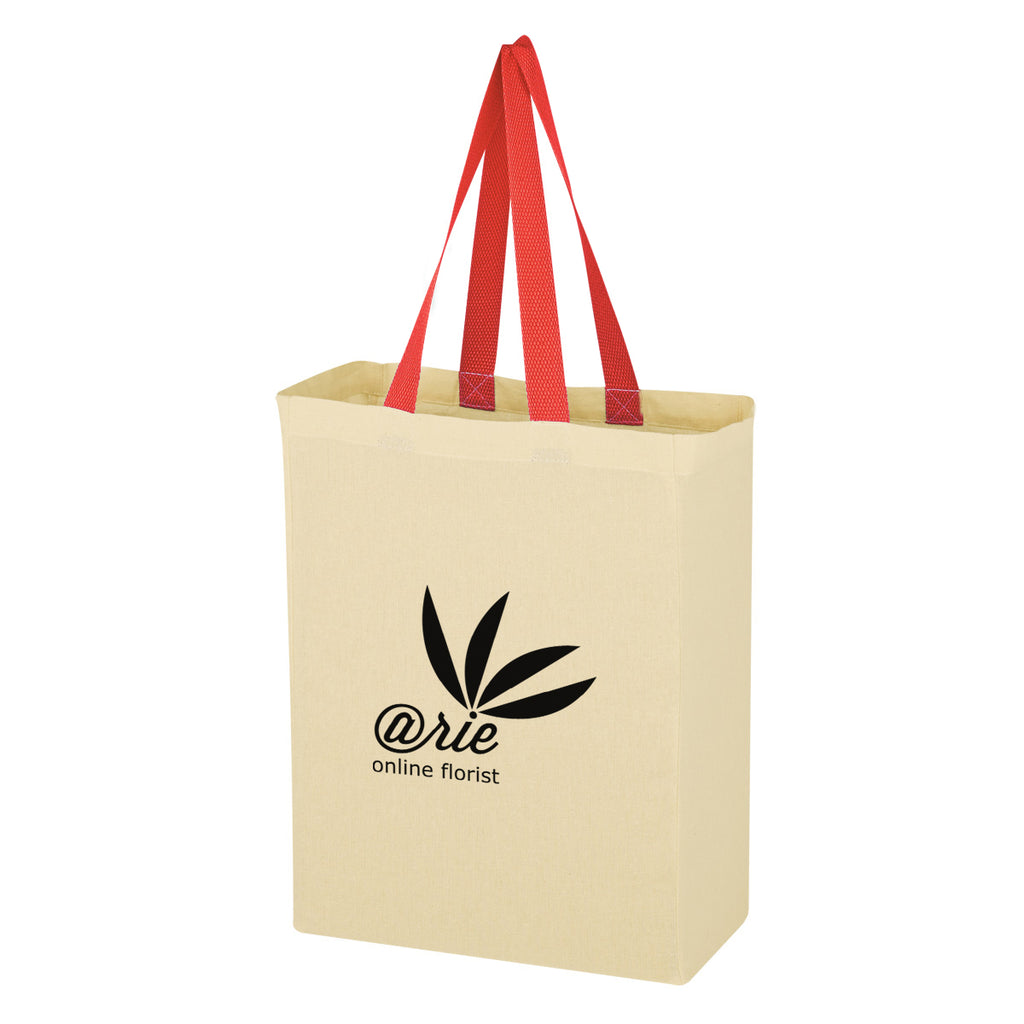 Natural Cotton Canvas Grocery Tote Bag, 5 oz - Red - Silk Screen
