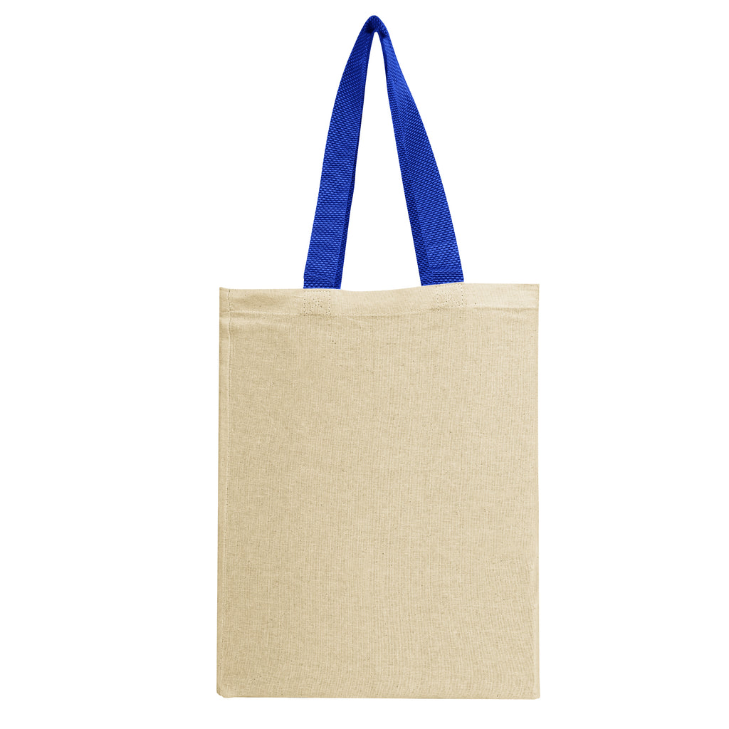 Natural Cotton Canvas Grocery Tote Bag, 5 oz - Royal Blue Handles - FrontShot