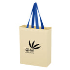 Natural Cotton Canvas Grocery Tote Bag, 5 oz - Royal Blue Handles - Silk Screen