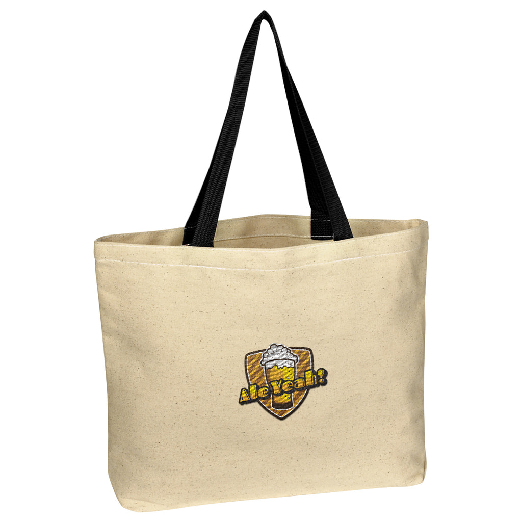 Natural Cotton Canvas Tote Bag, 10 oz - Black - Embroidery