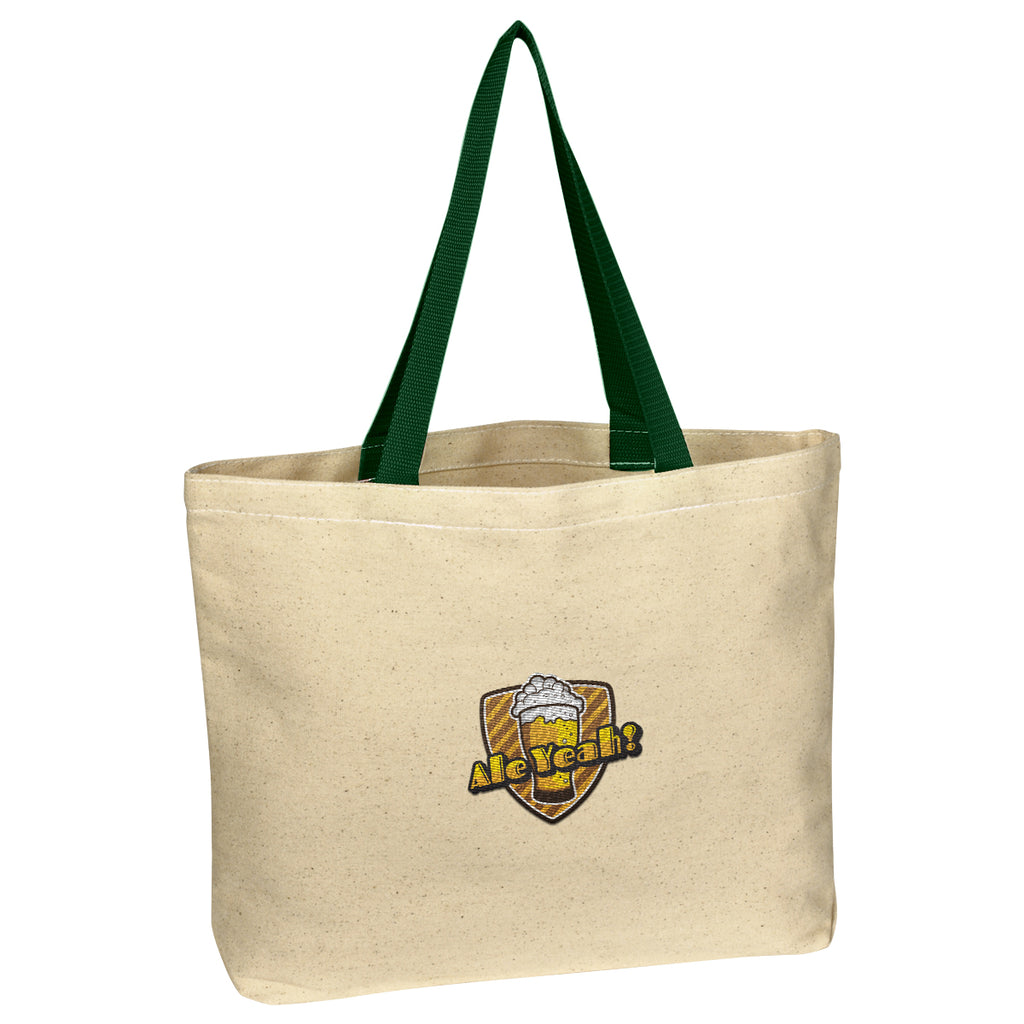 Natural Cotton Canvas Tote Bag, 10 oz - Green - Embroidery
