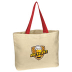 Natural Cotton Canvas Tote Bag, 10 oz - Natural With Red - Colorbrite
