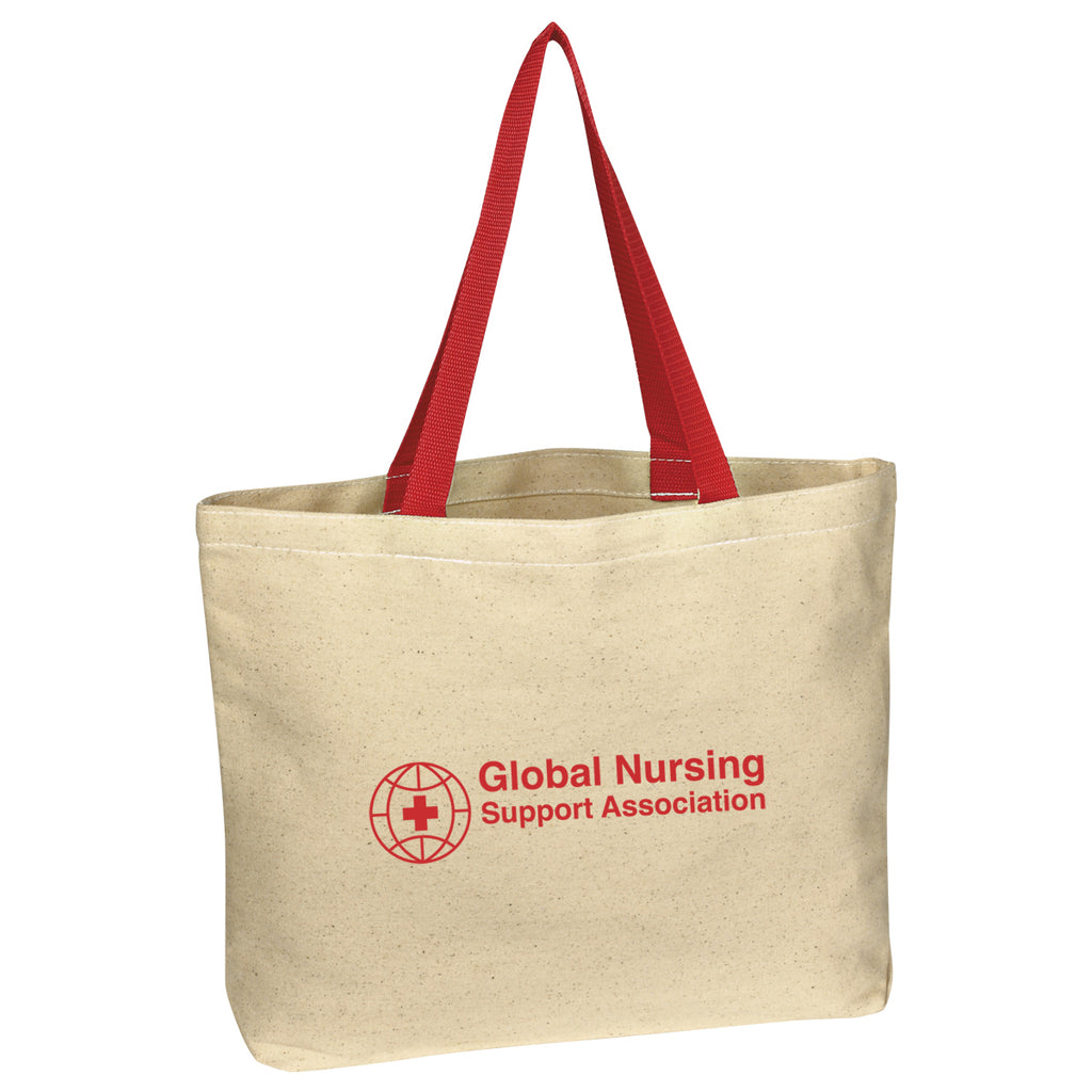 Natural Cotton Canvas Tote Bag, 10 oz - Natural With Red - Silk Screen
