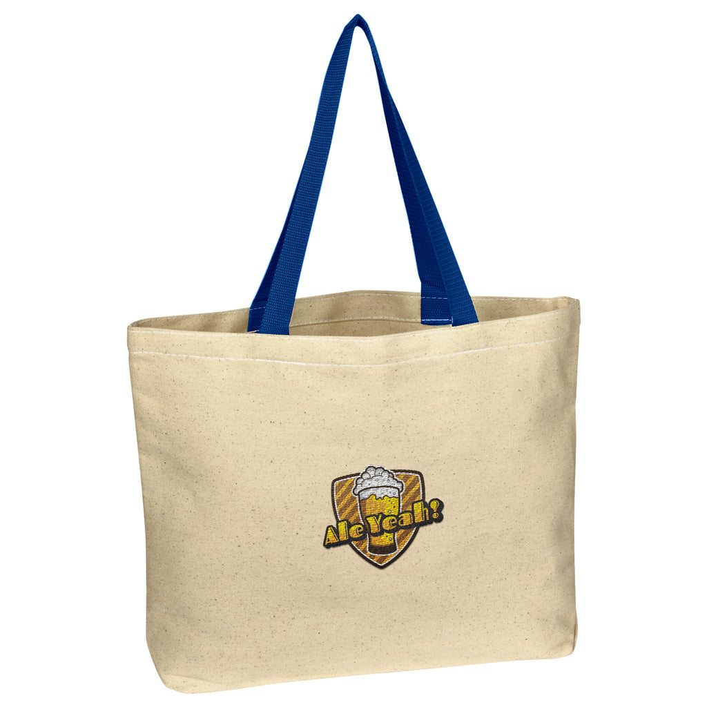 Natural Cotton Canvas Tote Bag, 10 oz - Royal Blue - Embroidery