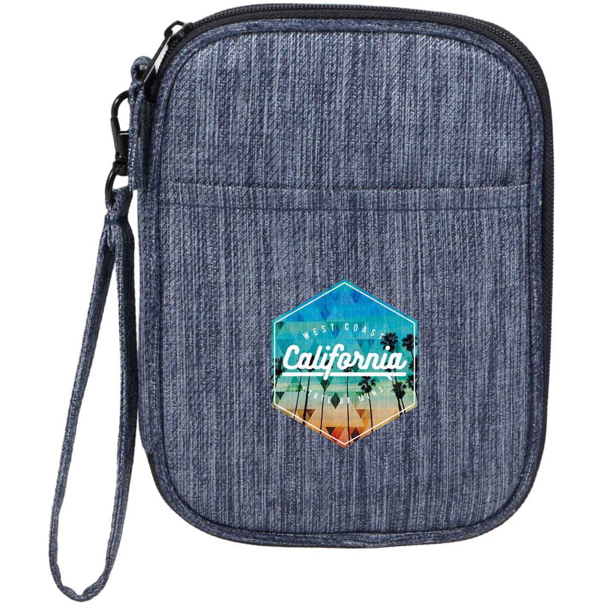 Navy Heather Travel Wallet in Recycled Polyester Full Color - Heather Navy - Front