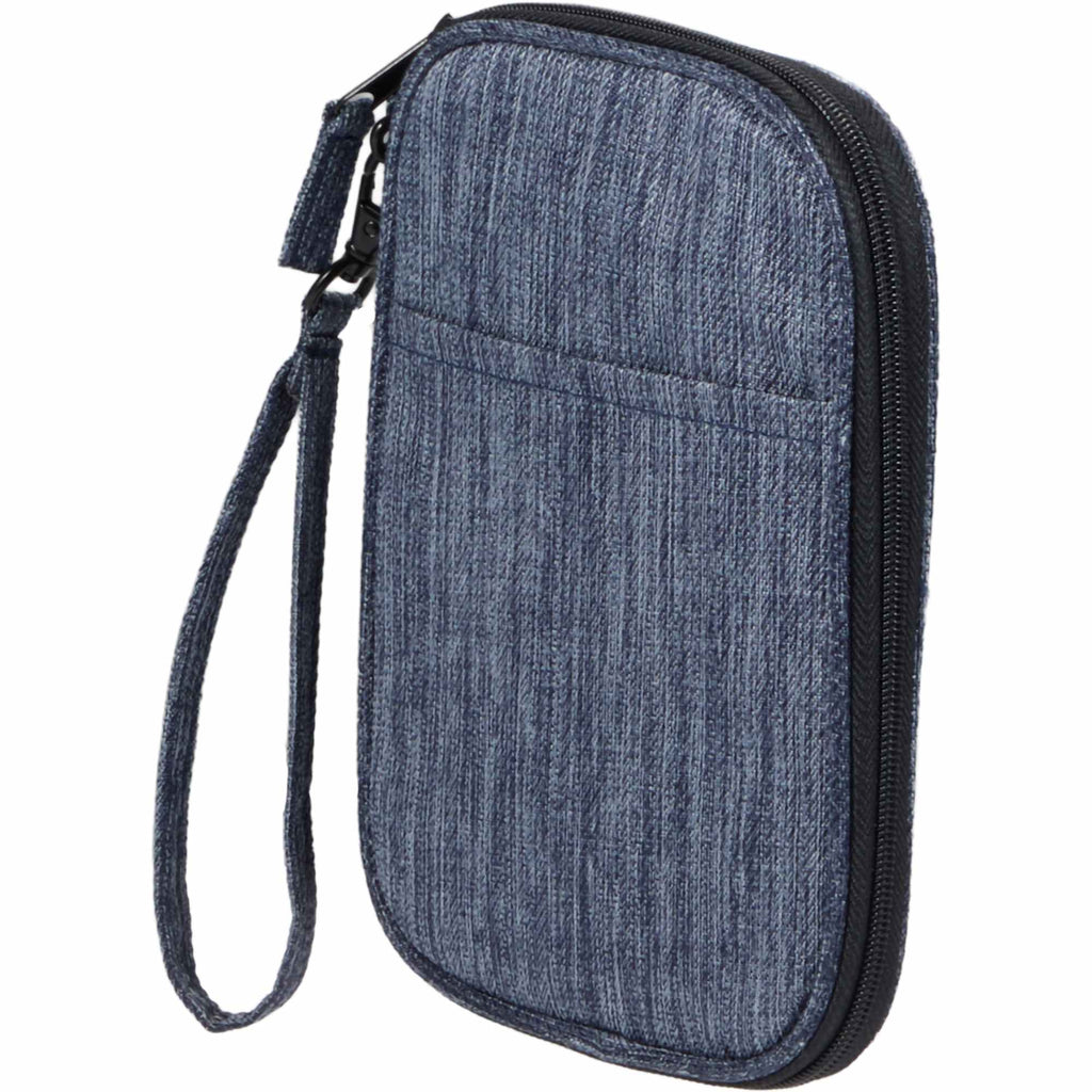 Navy Heather Travel Wallet in Recycled Polyester Full Color - Heather Navy - Left Angle