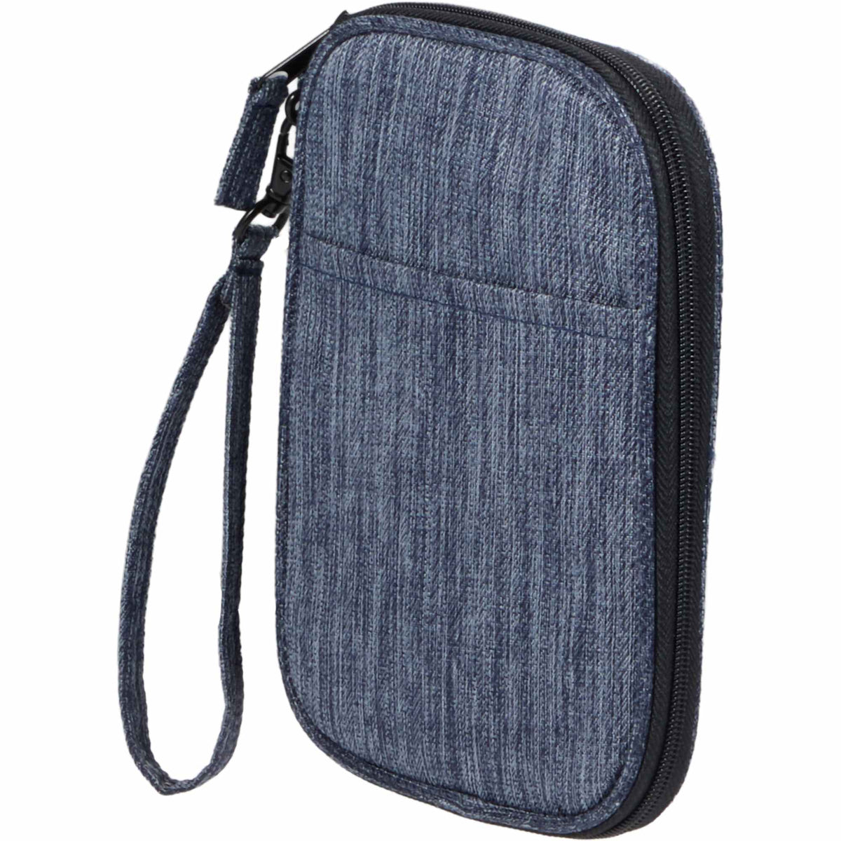 Navy Heather Travel Wallet in Recycled Polyester Full Color - Heather Navy - Left Angle