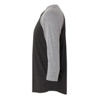 Next Level Unisex Triblend Three-Quarter Raglan Tee - Premium Heather Sleeves/ Vintage Black Body - Direct Side