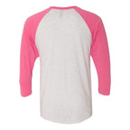 Next Level Unisex Triblend Three-Quarter Raglan Tee - Vintage Pink Sleeves/ Heather White Body - Back