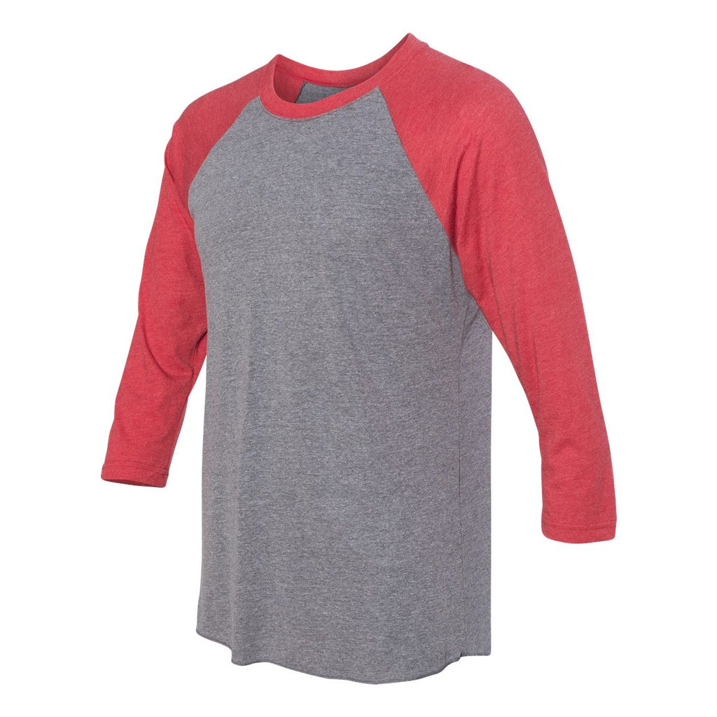 Next Level Unisex Triblend Three-Quarter Raglan Tee - Vintage Red Sleeves/ Premium Heather Body - Side