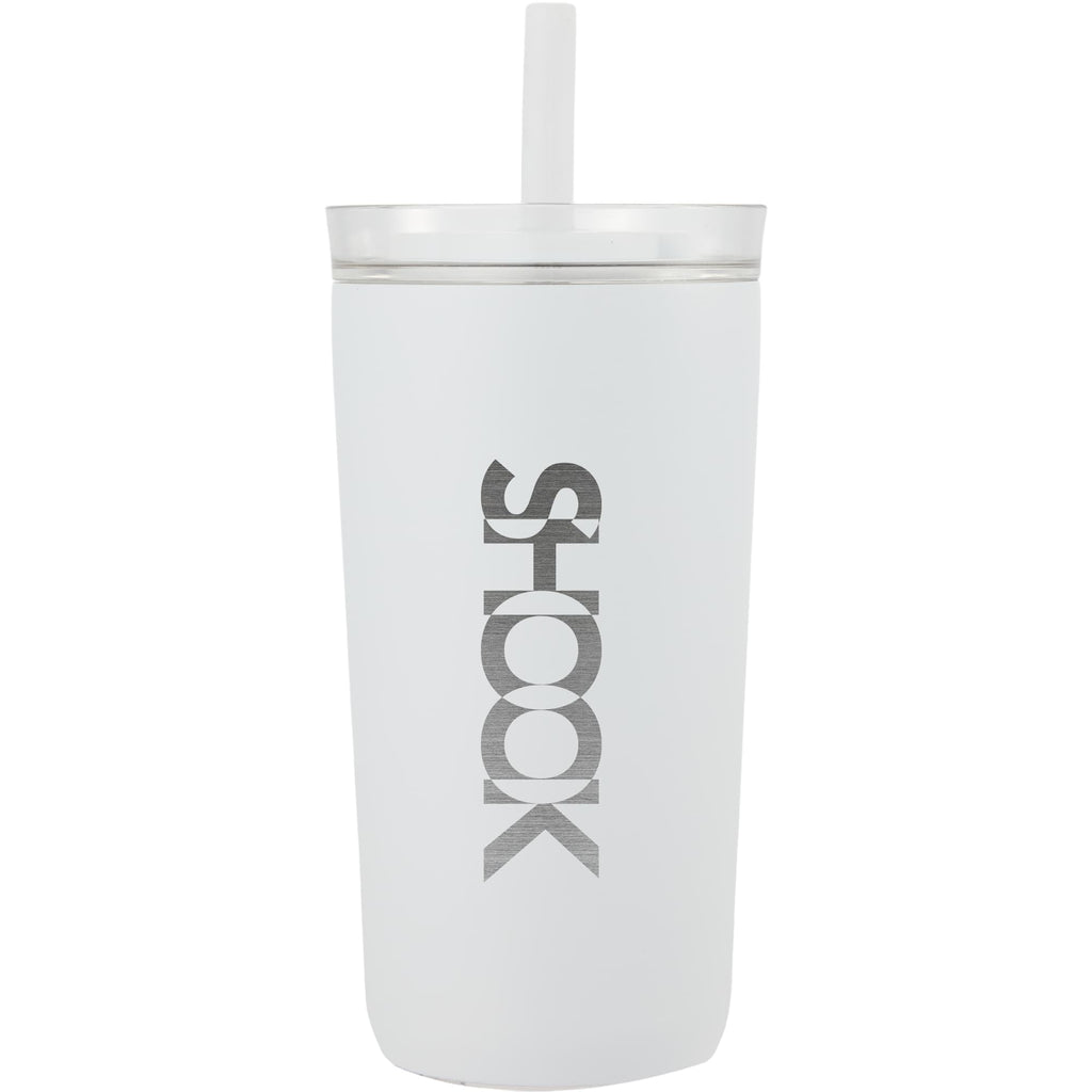 Nina Leakproof Vacuum Tumbler with Straw, 18 oz Laser Engraving - White - Front