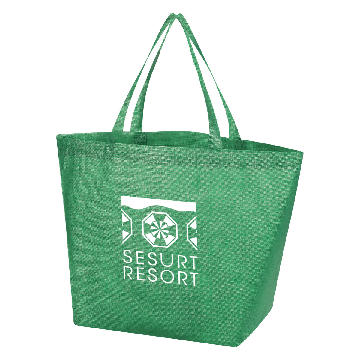Non-Woven Shopper Tote Bag, Crosshatch - Green - Silk Screen