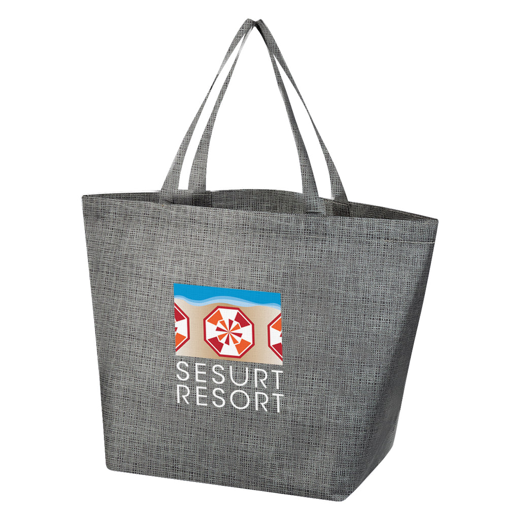 Non-Woven Shopper Tote Bag, Crosshatch - Silver - Colorbrite