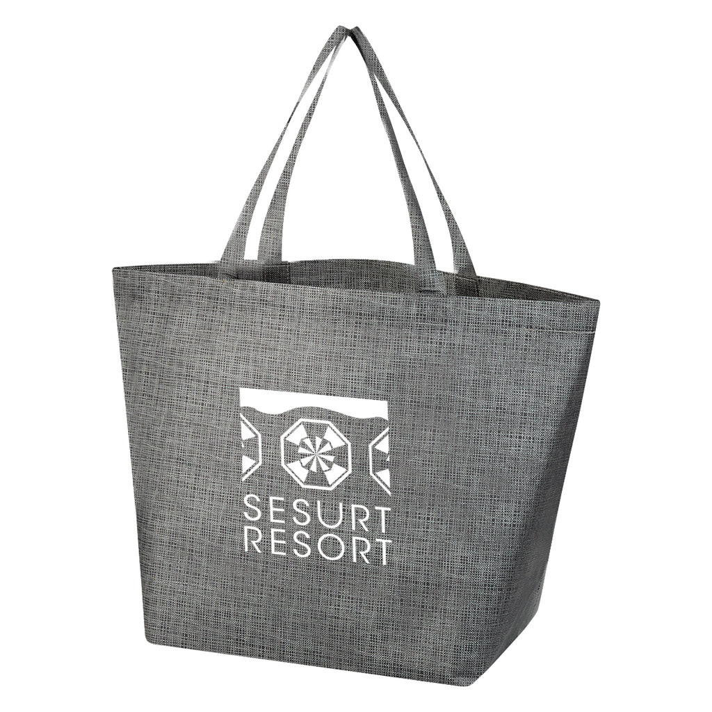 Non-Woven Shopper Tote Bag, Crosshatch - Silver - Silk Screen