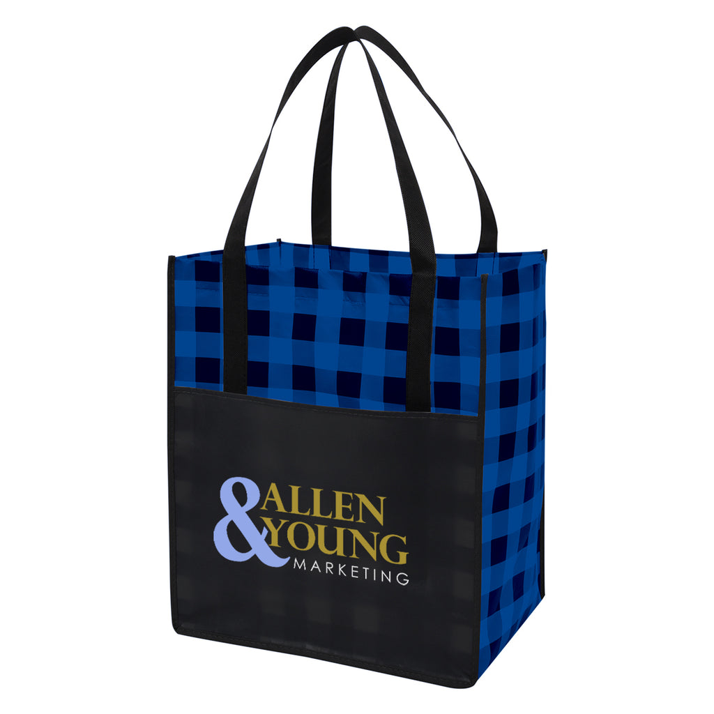 Northwoods Laminated Non-Woven Tote Bag, Recycled - Black with Blue - Colorbrite