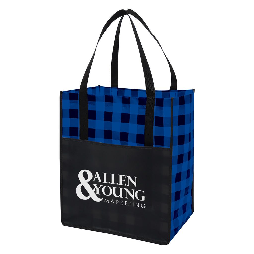 Northwoods Laminated Non-Woven Tote Bag, Recycled - Black with Blue - Silk Screen