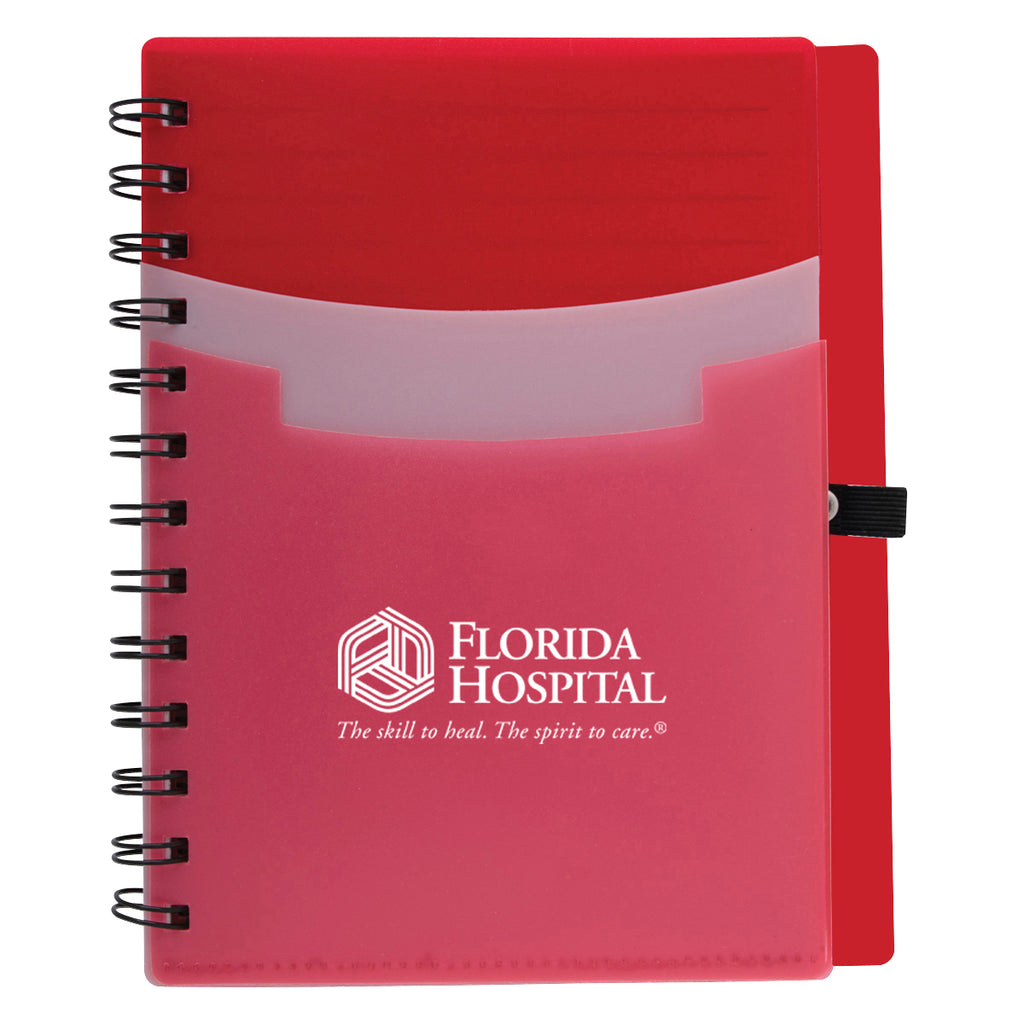 Notebook with Three Pockets - Red - Silk Screen