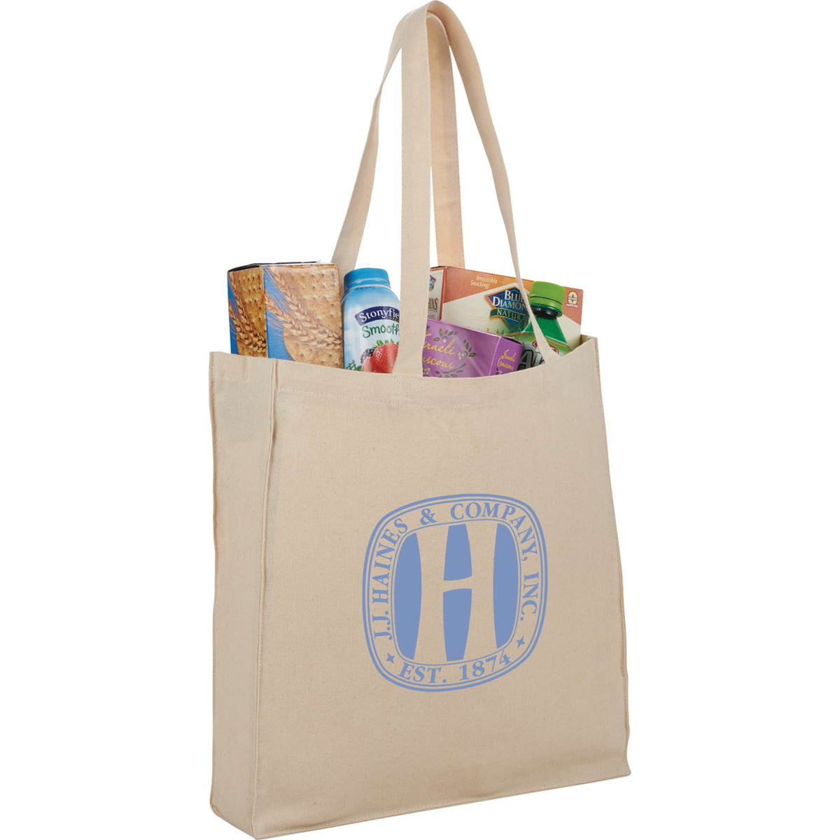 Odessa Gusseted Cotton Canvas Tote, 8 oz Embroidery - Natural - Photo