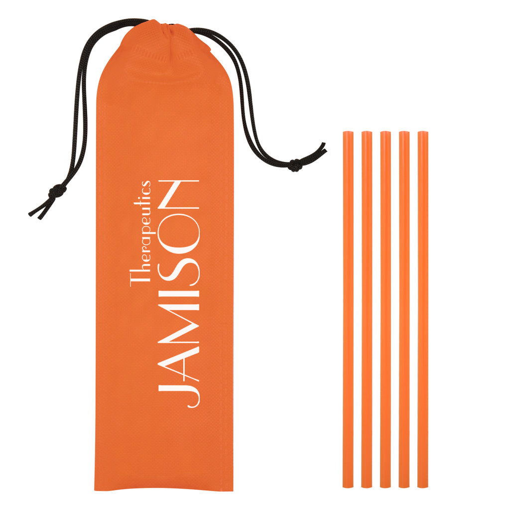 On the Go Straws with Pouch, Five Pack - Orange - Silk Screen