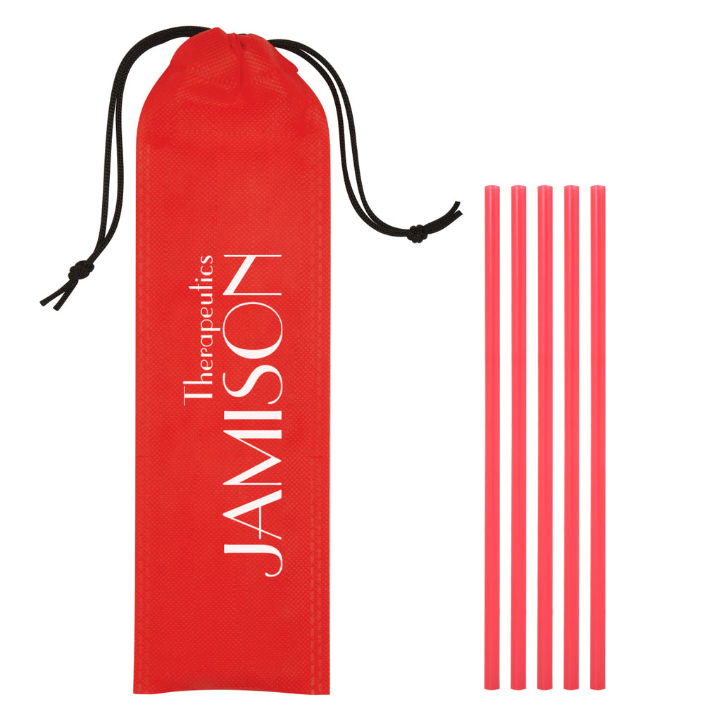 On the Go Straws with Pouch, Five Pack - Red - Silk Screen